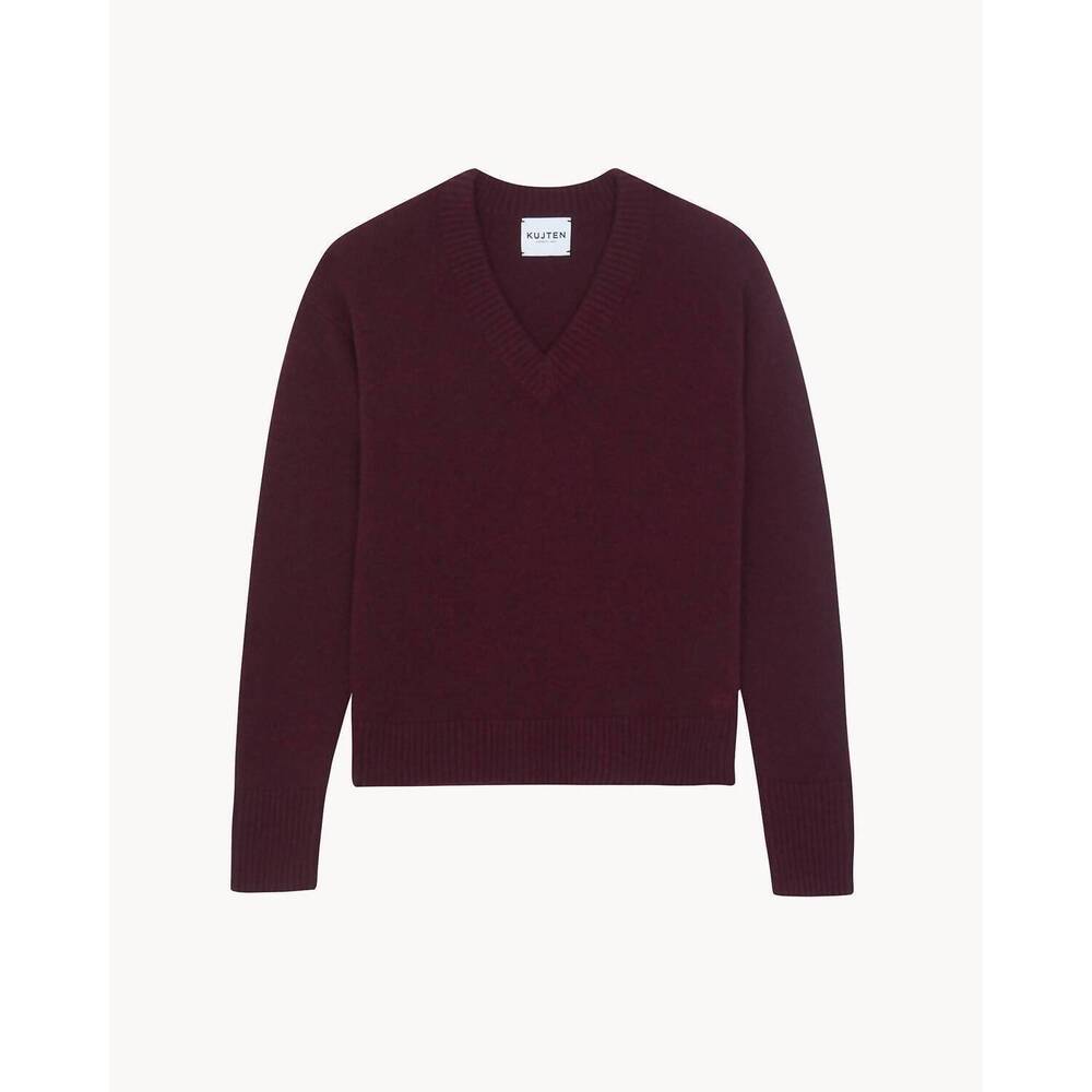 NEW KUJTEN women's jemina v-neck cashmere sweater in bordeaux